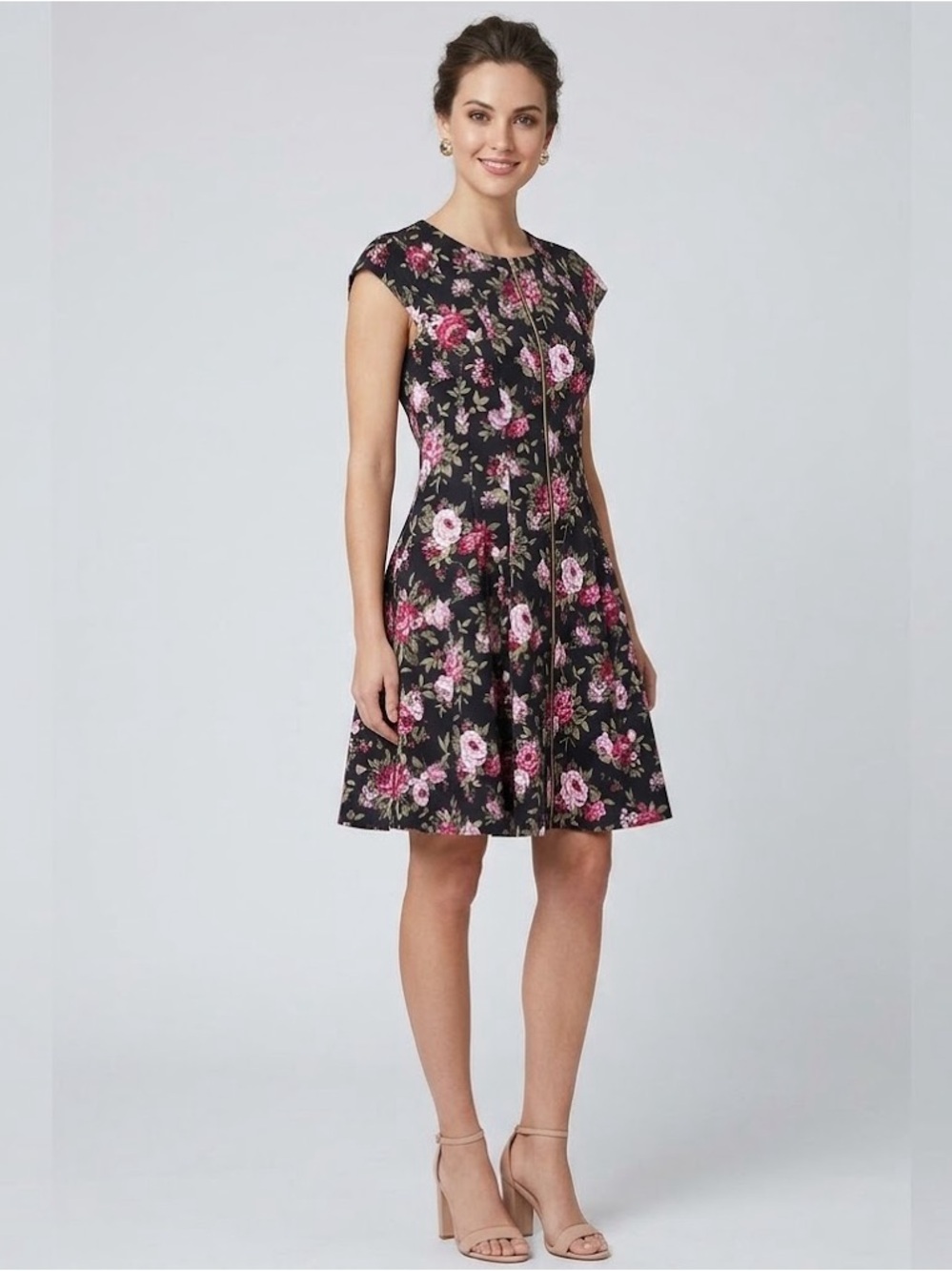 🌸 Stunning Annick Floral Fit & Flare Mini Dress with Front Zip Detail 🌸 NWT